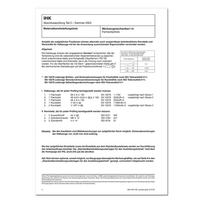 2023夏季期末考试第 2 部分 工具机械工 成型技术 材料组半成品/标准件